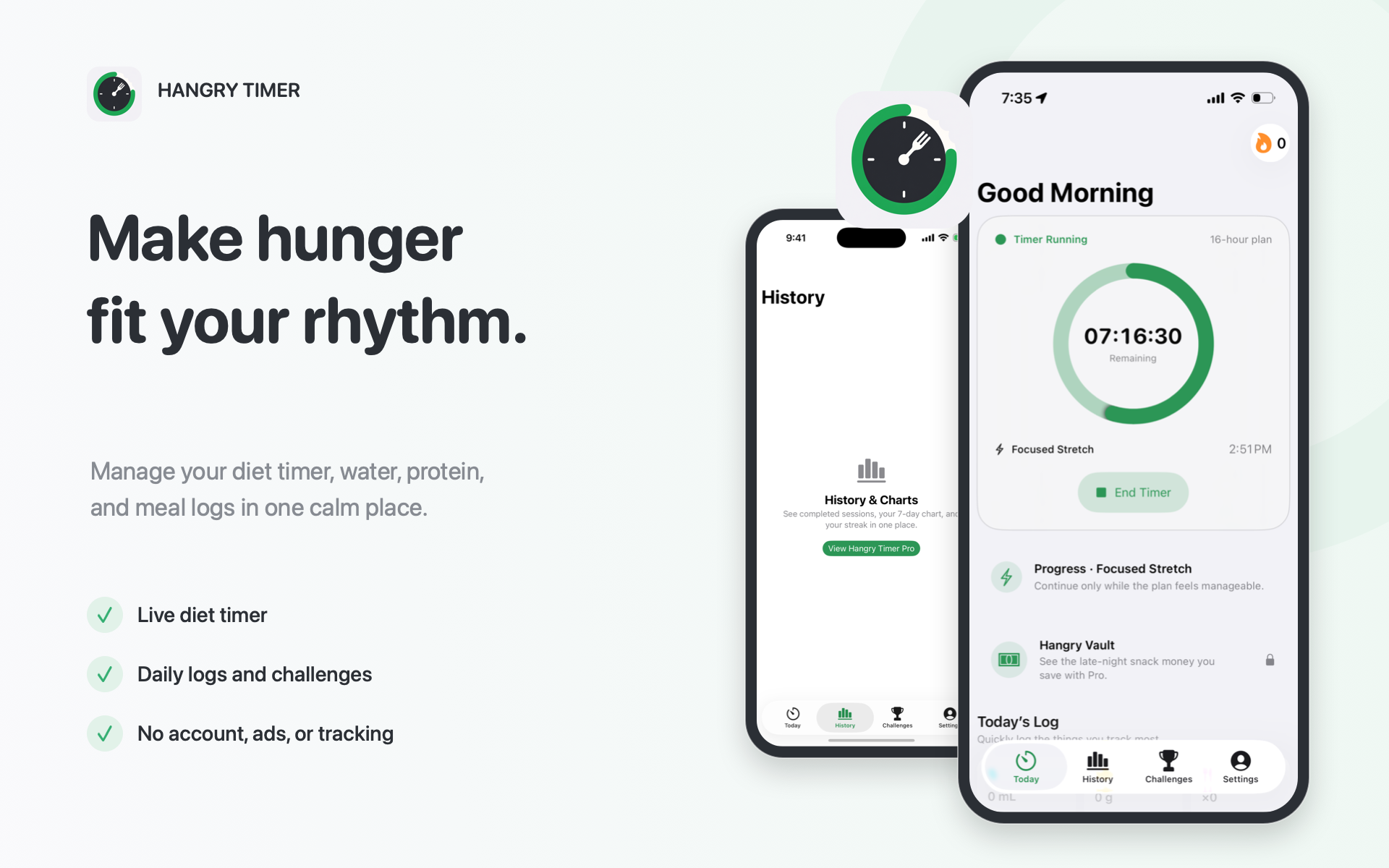 Hangry Timer app screens